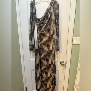 Asymmetrical Elegant Tie-Dye Long Sleeve Maxi Dress